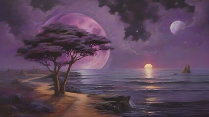 "Pink Moon Glow - Dreamy Lunar Radiance in Soft Rosy Hues"