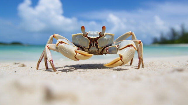Horned ghost crab on the Maldives beach, perfect macro details. AI Generative