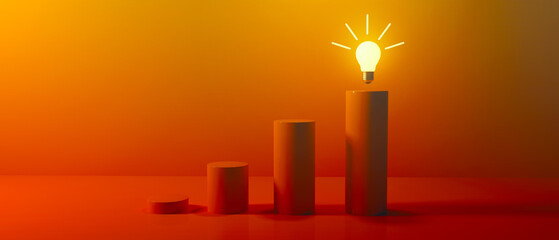 Idea light bulbs on the podiums -3D render