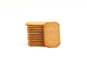 Stack of crackers on a white background