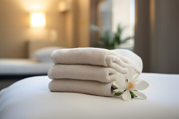 Towels on a Massage Bed, Creating a Relaxing and Calm Atmosphere in a Serene Spa Setting.