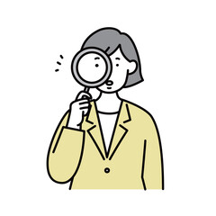 虫眼鏡を覗く女性のビジネスパーソンのイラスト素材