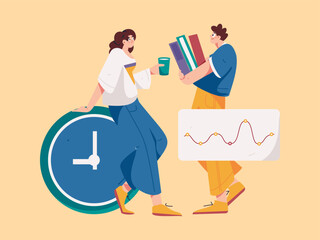 Flat vector illustration of business people operating work scene
