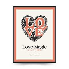 Modern Valentine's day vertical flyer or poster template. Love hand drawn trendy illustration.