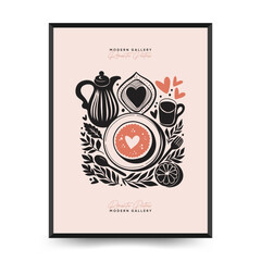 Modern Valentine's day vertical flyer or poster template. Love hand drawn trendy illustration.