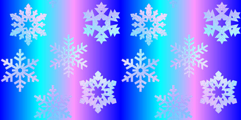 Premium Christmas seamless pattern with iridescent snowflakes and neon color background. Luxury winter background for wrapping paper, cover design, invitation, poster, flyer, luxe invite, fabric.