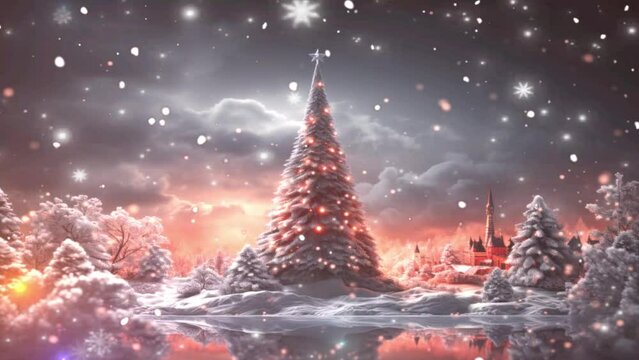Sapin sous la neige avec lueur magique