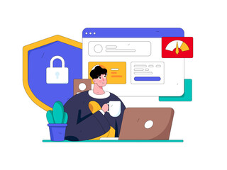 Flat vector illustration of business people operating work scene
