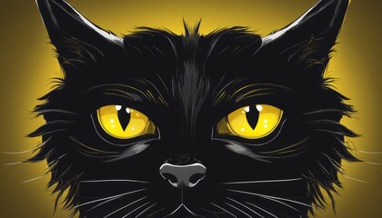 A black cat with yellow eyes