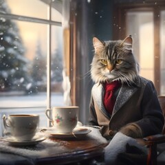 Cat drinks coffee generative ai
