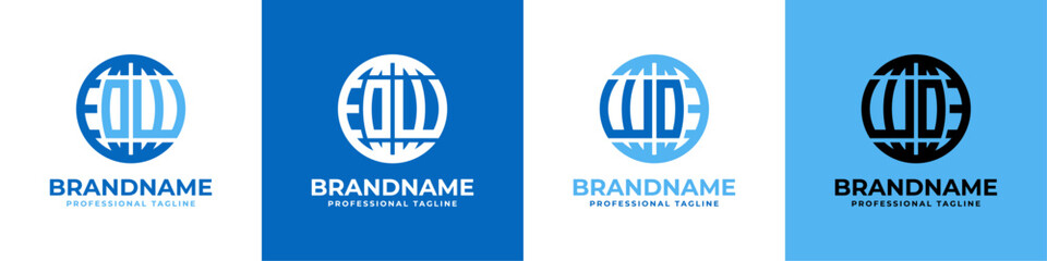 Letter OW and WO Globe Logo Set, suitable for any business with OW or WO initials.