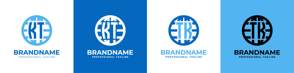 Obraz premium Letter KT and TK Globe Logo Set, suitable for any business with KT or TK initials.
