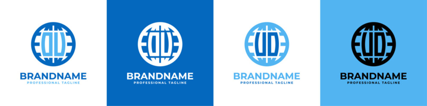Letter OU and UO Globe Logo Set, suitable for any business with OU or UO initials.