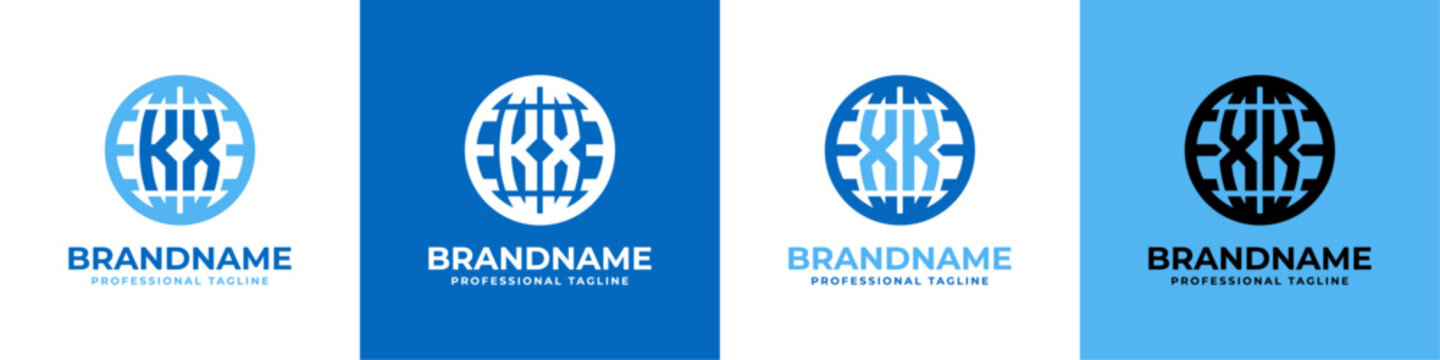 Letter KX and XK Globe Logo Set, suitable for any business with KX or XK initials.