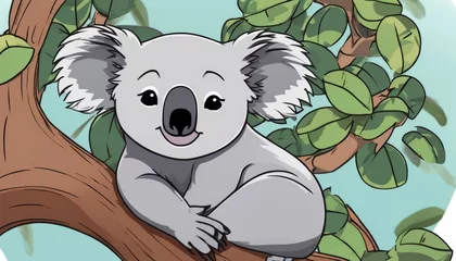 Foto op Plexiglas A cartoon koala bear sitting on a tree branch © vivekFx