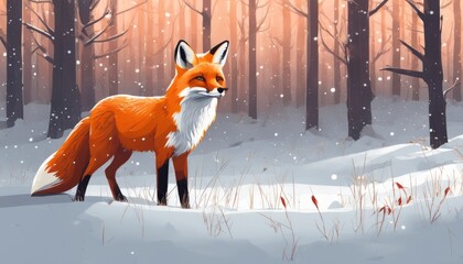 A fox in a snowy forest
