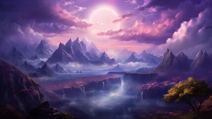 Royal Purple Clouds form a majestic canopy over the mountains, casting a regal aura over the landscape.