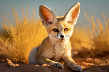 Fennec Fox in its natural habitat, showcasing its distinctive large ears and desert-adapted charm