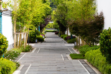 Empty path outside the residential buildings