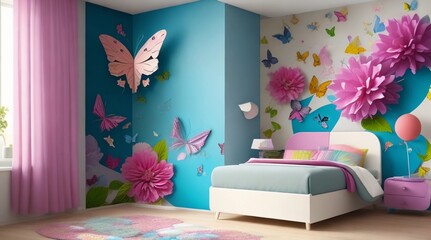 interior of a room: Cartoon Flowers and Butterflies Transforming Spaces