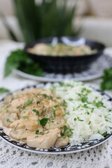 chicken stroganoff with sour cream, fresh greens, and rice. Paprika Chicken Stroganoff
