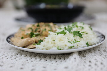 chicken stroganoff with sour cream, fresh greens, and rice. Paprika Chicken Stroganoff
