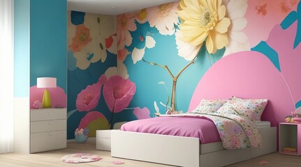 Butterfly and Flower Accents in a Colorful Kids' Room