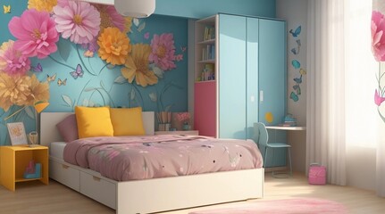 A Burst of Color in a Flower-Adorned Kids' Room