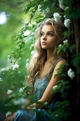 The beautiful model in a natural, outdoor setting, their beauty harmonizing with nature. The high-definition camera captures the serenity in their expression, making it a tranquil 