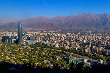 Aerial view of the city seen from Cerro San Cristóbal, Santiago