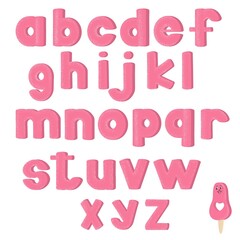 Set of alphabet in pink color, like popsicles, for your design. Thick delicious letters, sweet font. 