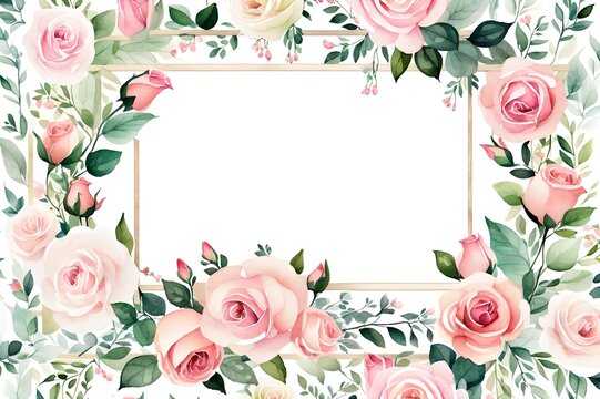 Watercolor floral frame. Greeting card in boho style. flowers pattern. light background.