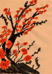 Hand painted Ink Art Painting Plum Blossoms