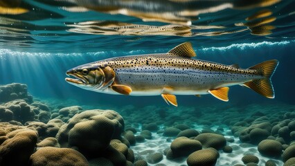 Naklejka premium River trout in a crystal clear mountain river