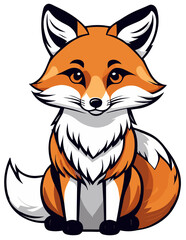 Cute fox cartoon style, kawaii, cute, clear line, isolated, 2d, clean white background..