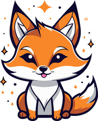 Obraz premium Cute fox cartoon style, kawaii, cute, clear line, isolated, 2d, clean white background..