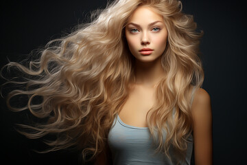 Fototapeta premium Generative AI - A beautiful girl with extremely long blond hair