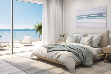 Elegant Beachside Bedroom with Panoramic Views and Refined Decor