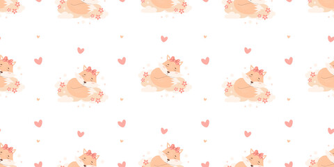 Seamless pattern with sleeping fox