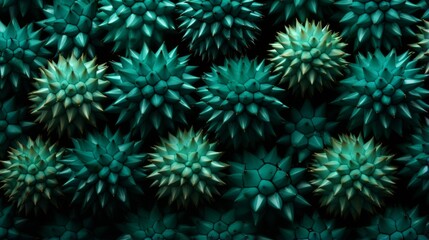 Fototapeta premium A mesmerizing display of vibrant green spiky balls, resembling a group of sea anemones swaying in a colorful reef filled with lush plant life
