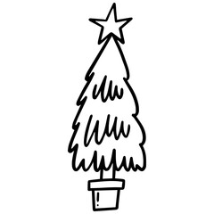 Hand drawn Christmas tree in pot with star sign vector art