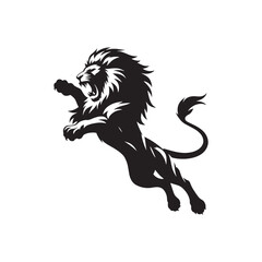 Feral Shadows: Lion Attacking Silhouette, the Untamed Spirit of the Savanna Woven into the Night
