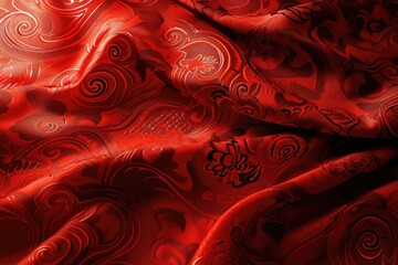 chinese lunar new year. Fabric pattern. Swirling fabric. Golden and red accent. Luck.