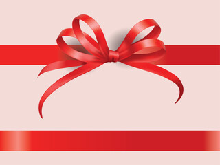 red Bow and Ribbon Horizontal Realistic shiny satin with shadow horizontal ribbon