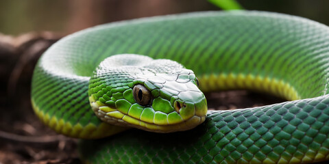 Fototapeta premium Close up view of a dangerous green snake 