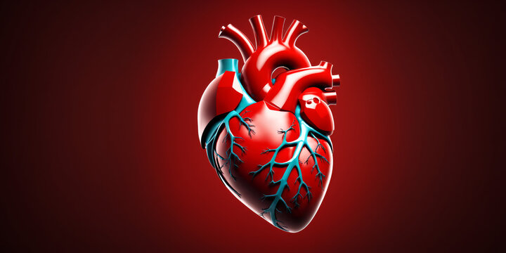 Abstract red human heart. Heart anatomy. Healthcare medical concept. Modern 3d graphic concept

