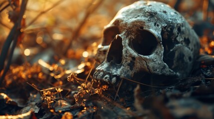 Concept of life and death. Skull close-up