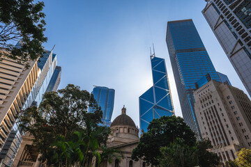 Scenery of the Statue Square, a public pedestrian square in Central, Hong Kong, China.