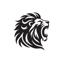 Lion Face Silhouette: The Intensity of a Roaring King, Captivating Mane, and Fierce Gaze in a Striking Black and White Composition
