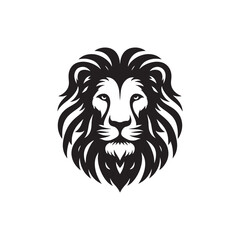 The Regal Beauty of a Roaring King: Lion Face Silhouette Featuring Majestic Mane and Intense Eyes in Artistic Black and White
